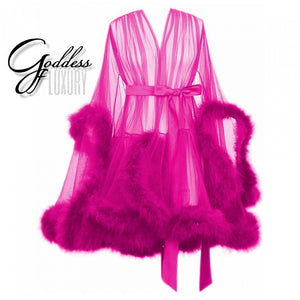 Open image in slideshow, &quot;Night In&quot; (15+ Colors) Sheer Mini Fluffy Feather Robe
