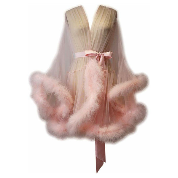 CdotCarterShop Pink Fur Robe marabou popular sheer fur robe