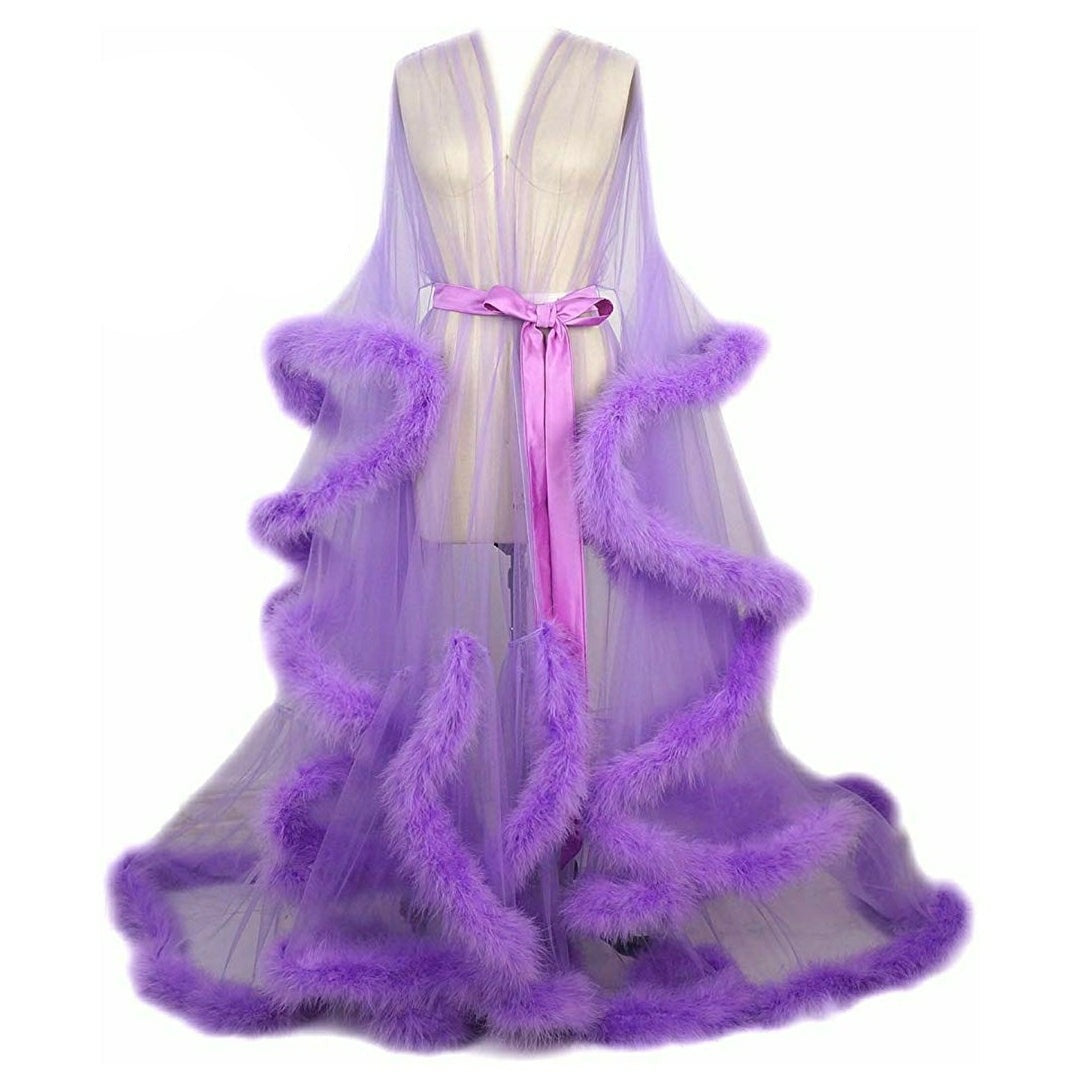 Hollywood Glam Sheer Fluffy Floor-length Feather Robe – Goddess Of Luxury